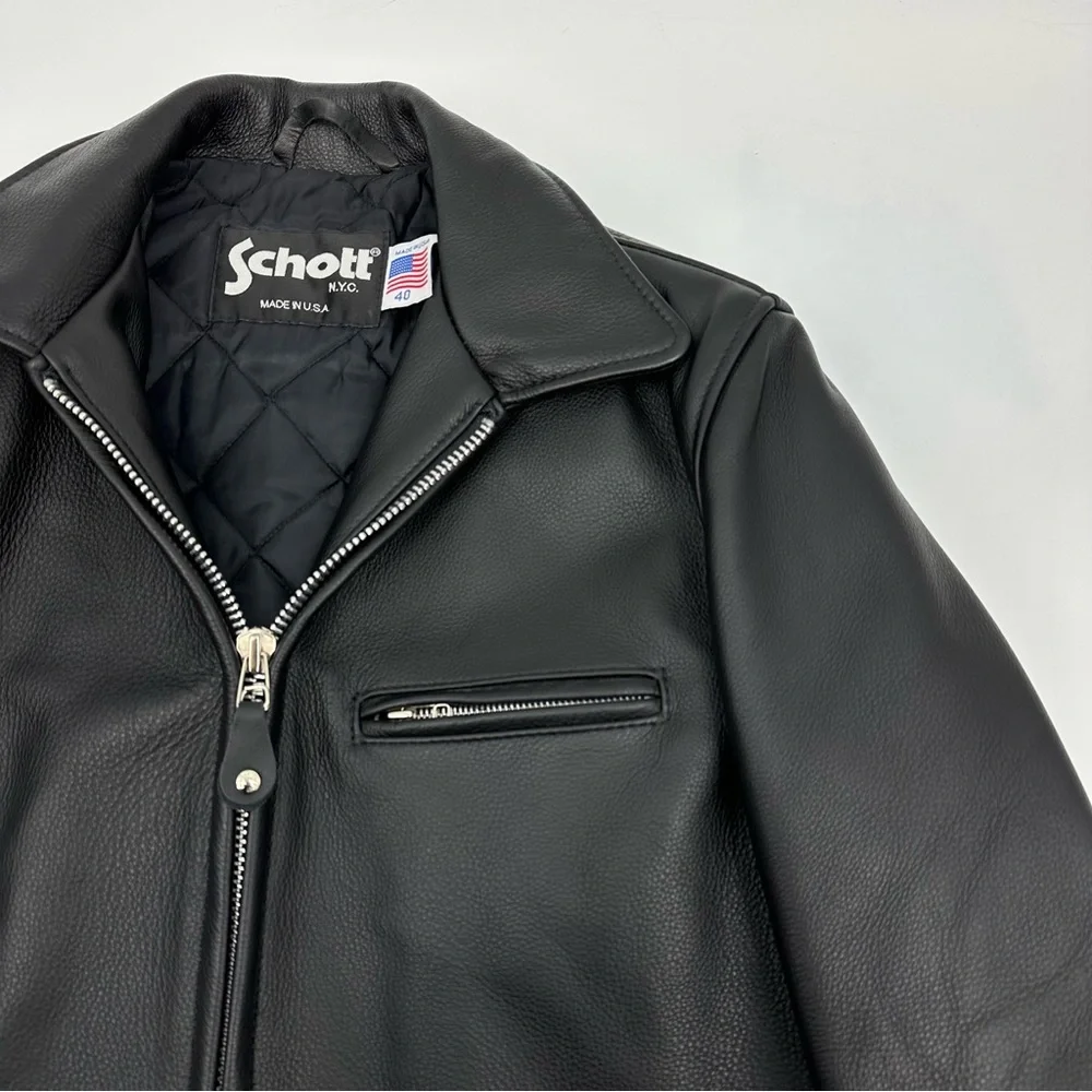 Schott NYC Black Leather Jacket Size 40/Medium - Made in USA - Picture 3 of 15